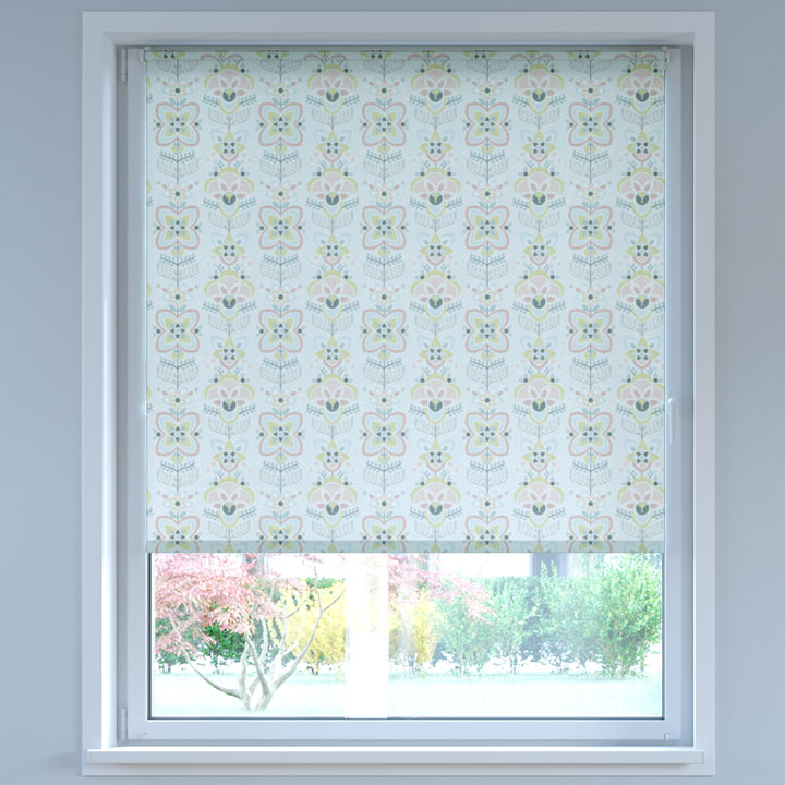 Darkening Digital Print No Drill Roller Blind, Folk Rose