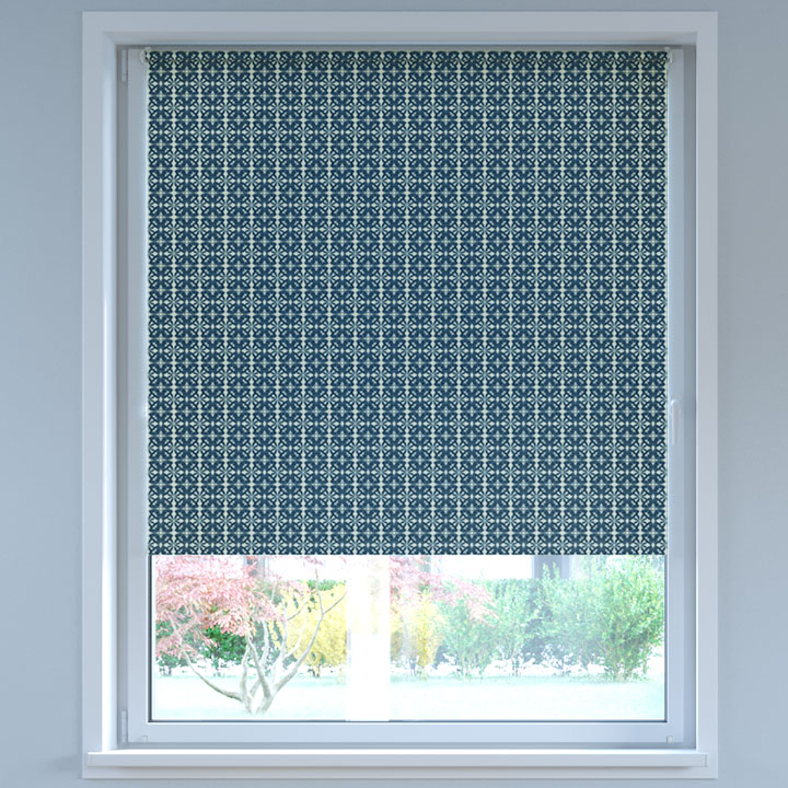 Blackout Digital Print No Drill Roller Blind, Cutout Blue