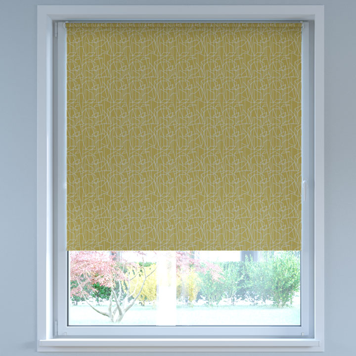 Blackout Digital Print No Drill Roller Blind, Zigzag Yellow