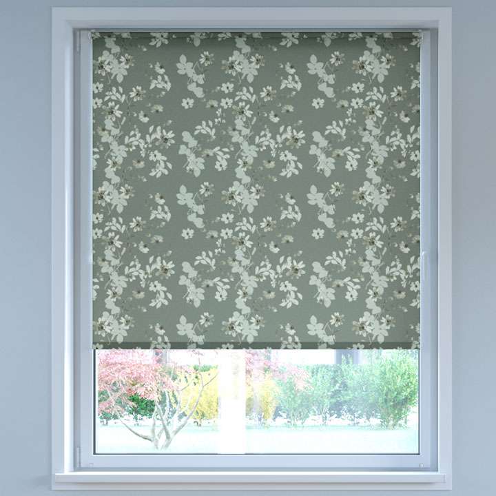 Darkening Digital Print No Drill Roller Blind, Flax Grey-green