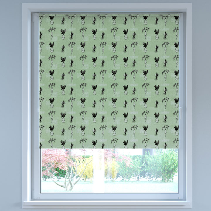 Blackout Digital Print No Drill Roller Blind, Sage Vegetables