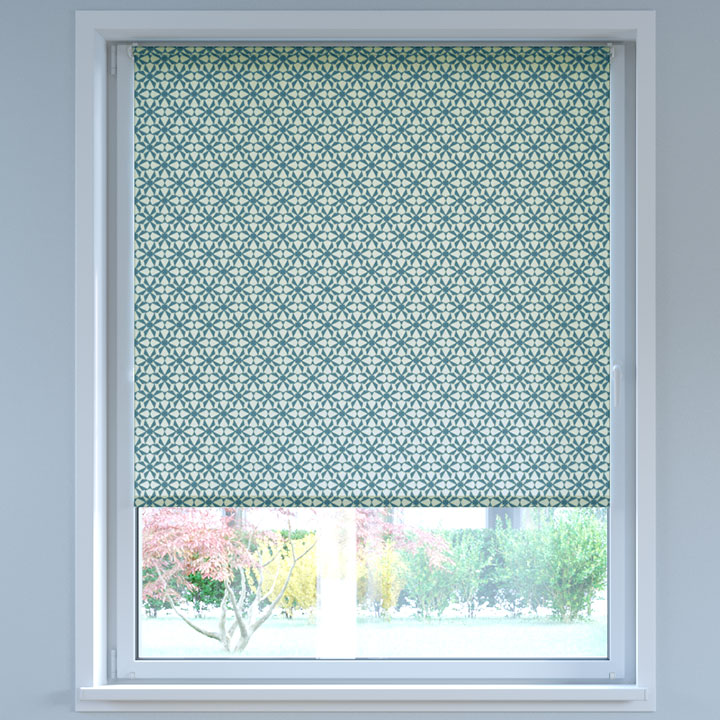 Darkening Digital Print No Drill Roller Blind, Kaleidoscope Blue