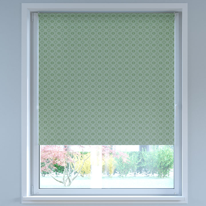 Blackout Digital Print No Drill Roller Blind, Azulejos Green