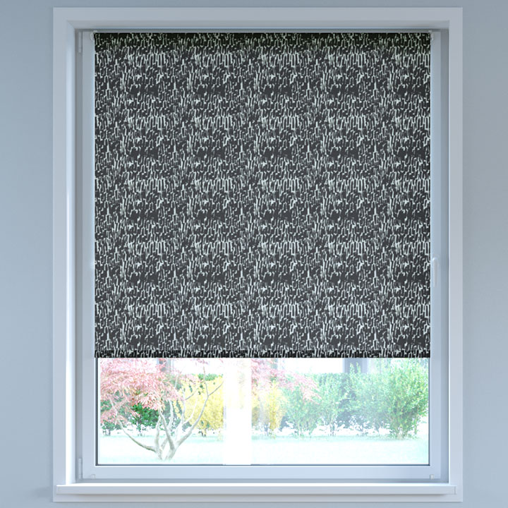 Darkening Digital Print No Drill Roller Blind, Bark Black