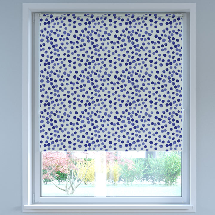 Blackout Digital Print No Drill Roller Blind, Dots Blue