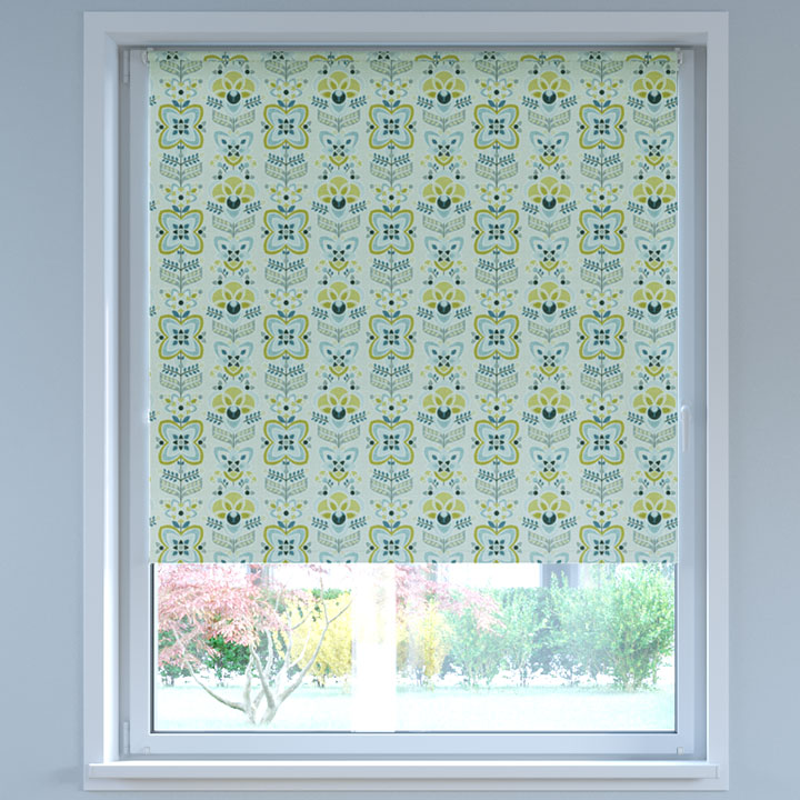 Blackout Digital Print No Drill Roller Blind, Folk Blue