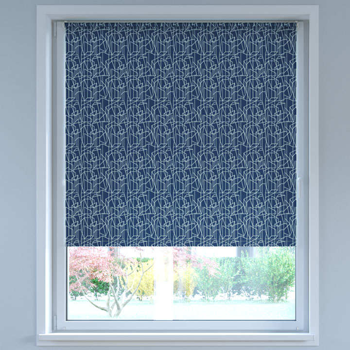 Blackout Digital Print No Drill Roller Blind, Zigzag Navy