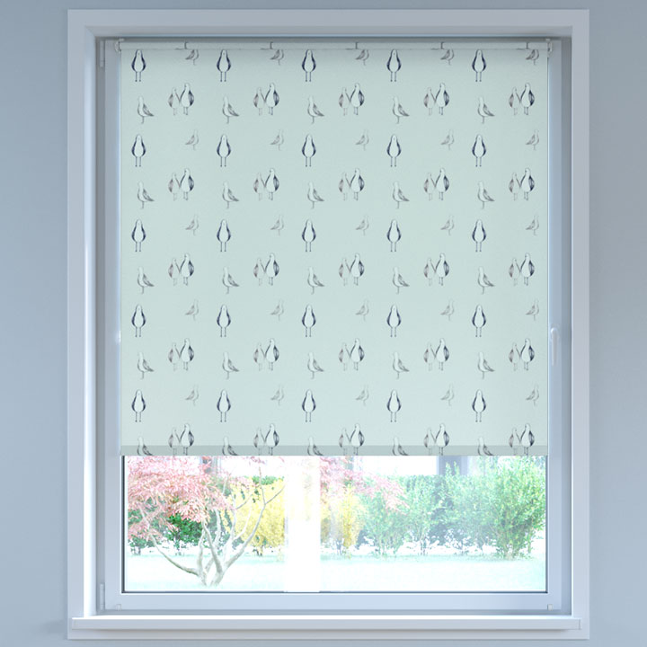 Darkening Digital Print No Drill Roller Blind, Seagulls