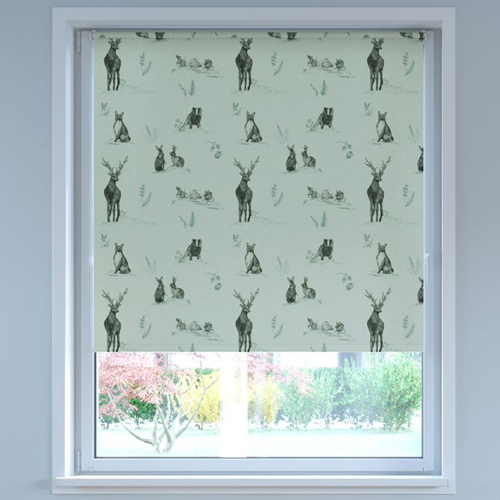 Blackout Digital Print No Drill Roller Blind, Graphite Wildlife