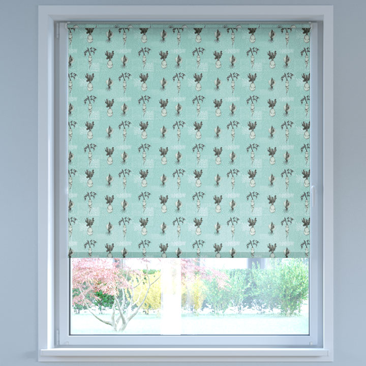 Darkening Digital Print No Drill Roller Blind, Blue Vegetables