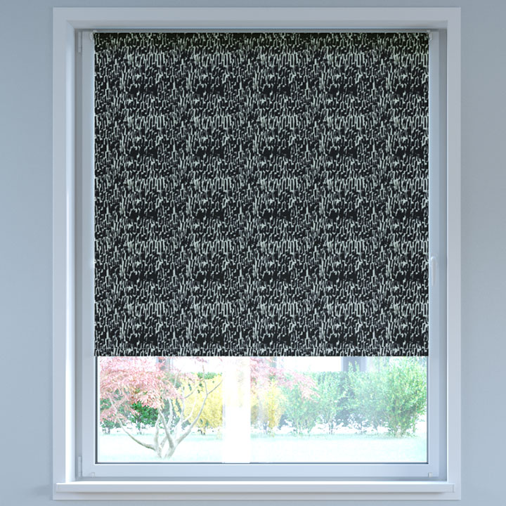 Blackout Digital Print No Drill Roller Blind, Bark Black