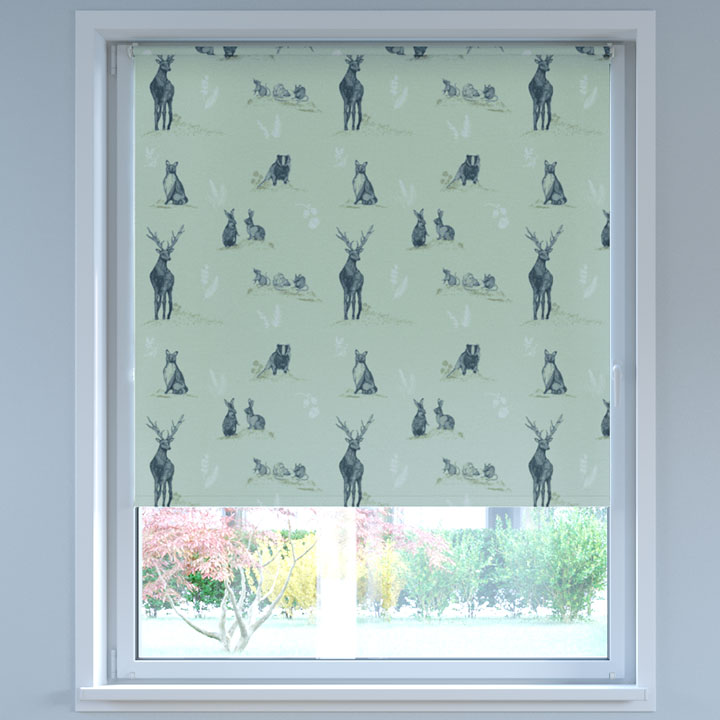 Blackout Digital Print No Drill Roller Blind, Forest Blue