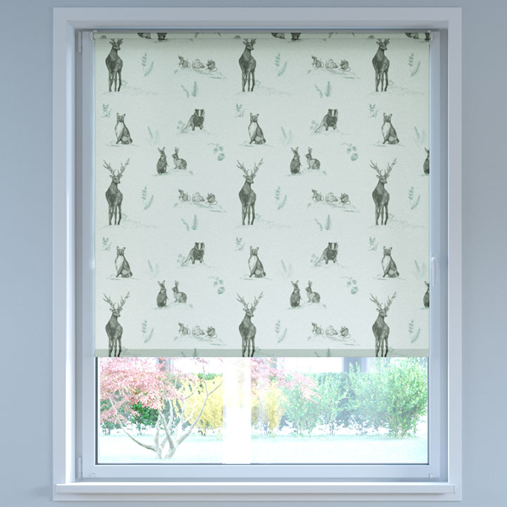 Darkening Digital Print No Drill Roller Blind, Graphite Wildlife