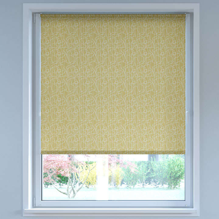 Darkening Digital Print No Drill Roller Blind, Zigzag Yellow