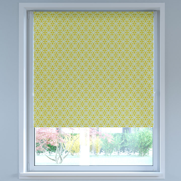 Blackout Digital Print No Drill Roller Blind, Kaleidoscope Yellow