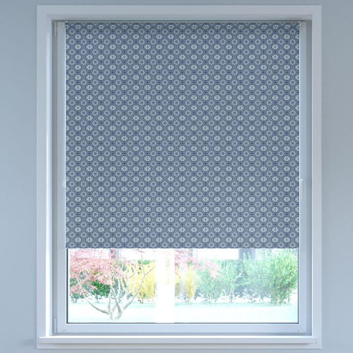 Blackout Digital Print No Drill Roller Blind, Azulejos Violet