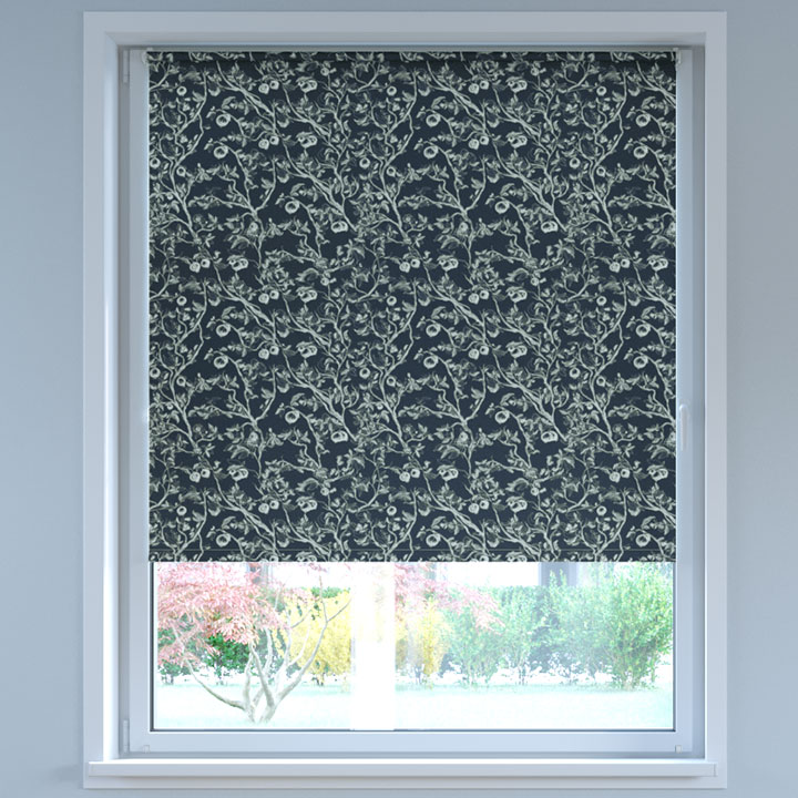 Blackout Digital Print No Drill Roller Blind, Wild Rose Dark Grey