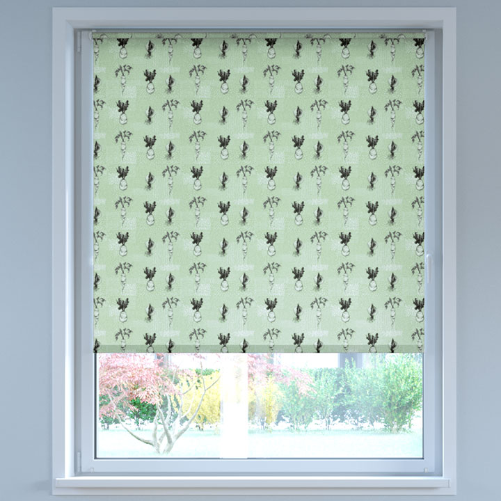 Darkening Digital Print No Drill Roller Blind, Sage Vegetables