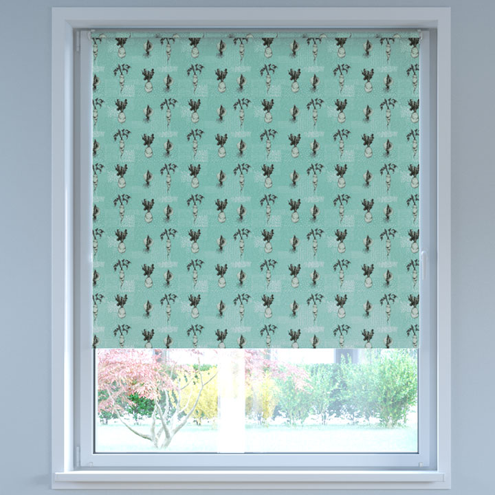 Blackout Digital Print No Drill Roller Blind, Blue Vegetables