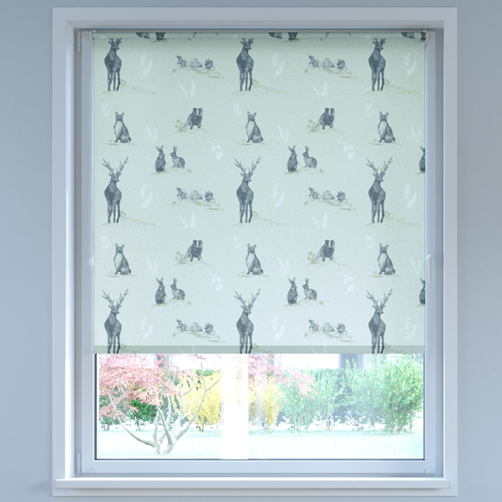 Darkening Digital Print No Drill Roller Blind, Forest Blue