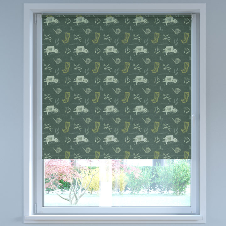 Blackout Digital Print No Drill Roller Blind, Dark Grey Gardener