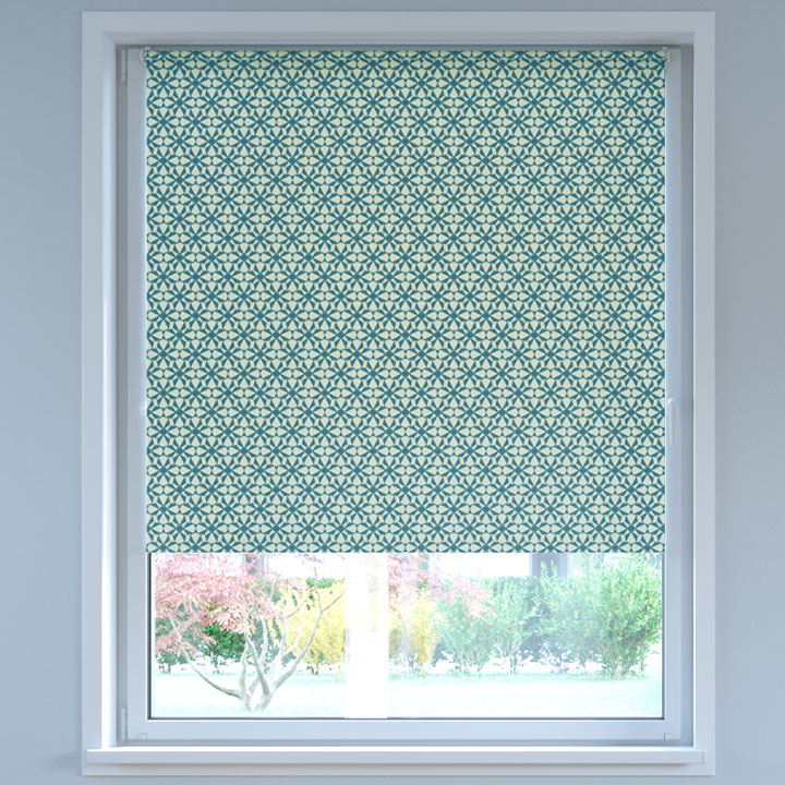 Blackout Digital Print No Drill Roller Blind, Kaleidoscope Blue