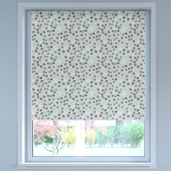 Blackout Digital Print No Drill Roller Blind, Dots red-grey