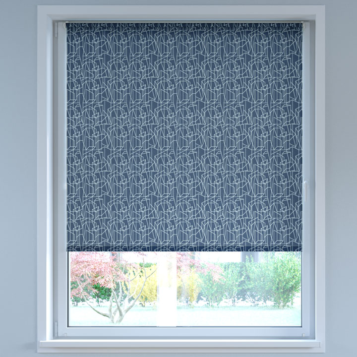 Darkening Digital Print No Drill Roller Blind, Zigzag Navy