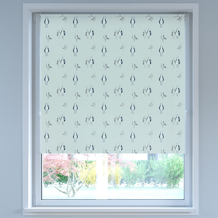 Blackout Digital Print No Drill Roller Blind, Seagulls